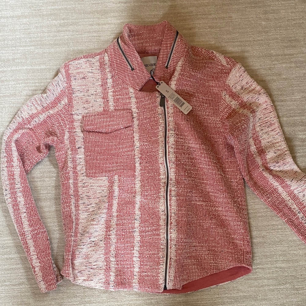 NIC+ZOE Pink and Cream Textured Jacket